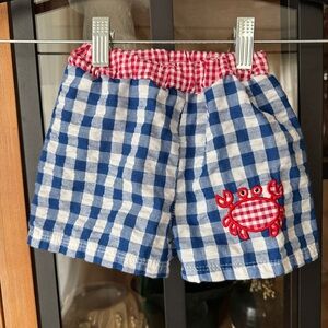 Crab appliqué shorts toddler boys gingham print summer red blue white usa beach